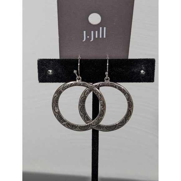 J.Jill Silver Tone Boho Southwestern Concho Round Hoop Dangle Earrings NEW - Picture 6 of 7
